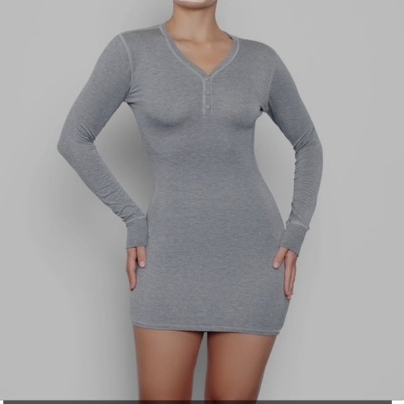 SKIMS Dresses & Skirts - SKIMS Dresses | Womens Sleep Henley Dress Heather Grey/ SMALL/NWT